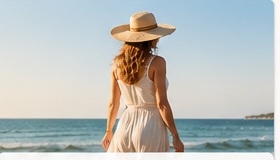 Woman walking by the water